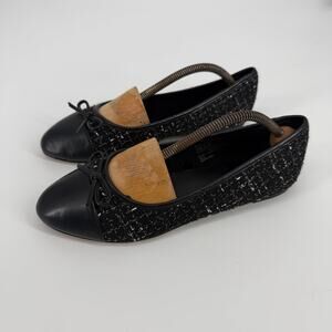 J. Crew Black Tweed cap toe ballet flats Women 8 Minimalist Work Career Capsule